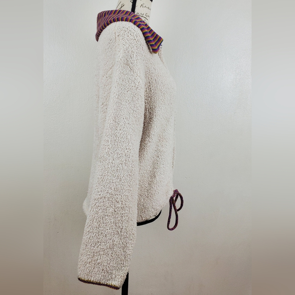 Urban Outfitters Sherpa Zip Jacket M Cream Rainbow Collar Drawstring Hem - Picture 7 of 13
